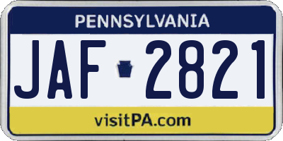 PA license plate JAF2821