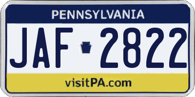 PA license plate JAF2822