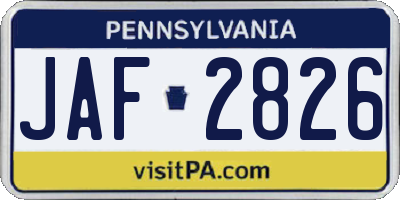 PA license plate JAF2826
