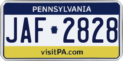 PA license plate JAF2828