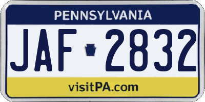 PA license plate JAF2832