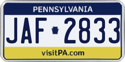 PA license plate JAF2833