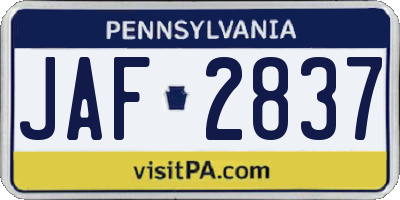 PA license plate JAF2837