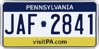 PA license plate JAF2841