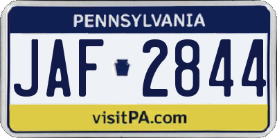 PA license plate JAF2844