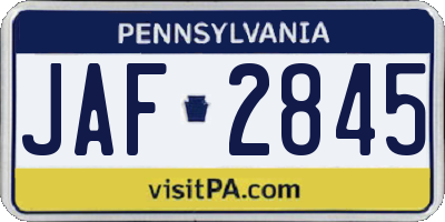 PA license plate JAF2845