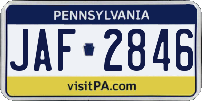 PA license plate JAF2846