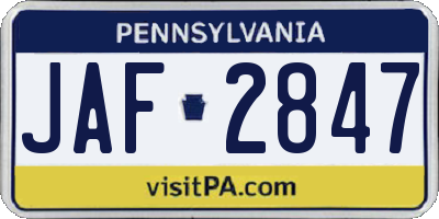 PA license plate JAF2847