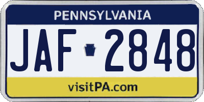 PA license plate JAF2848