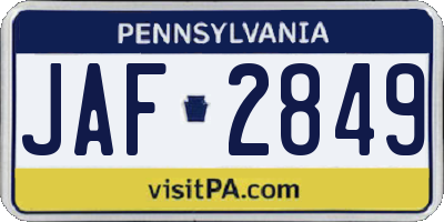 PA license plate JAF2849