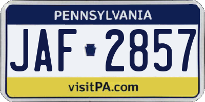 PA license plate JAF2857