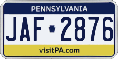 PA license plate JAF2876