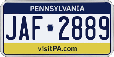 PA license plate JAF2889