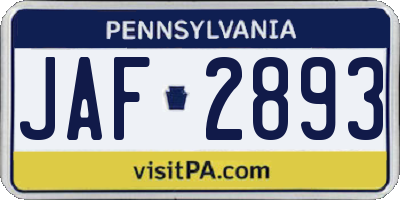 PA license plate JAF2893