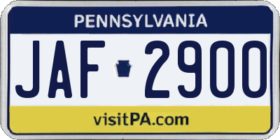 PA license plate JAF2900