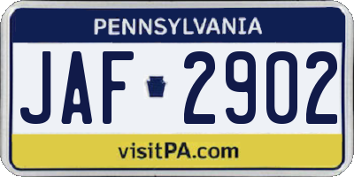 PA license plate JAF2902