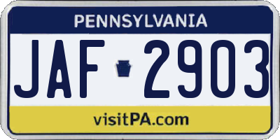 PA license plate JAF2903