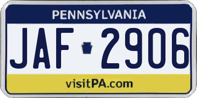 PA license plate JAF2906