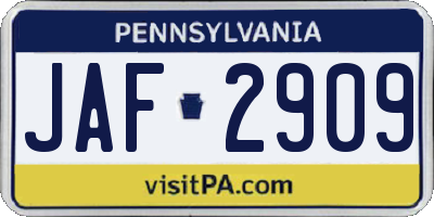 PA license plate JAF2909