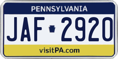 PA license plate JAF2920
