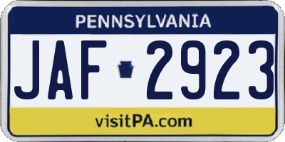PA license plate JAF2923