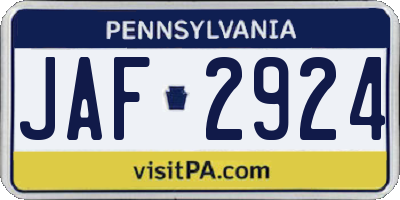 PA license plate JAF2924