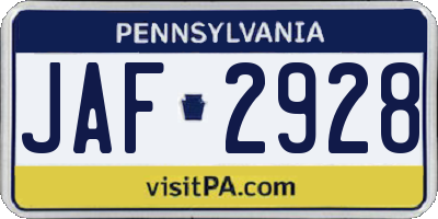 PA license plate JAF2928