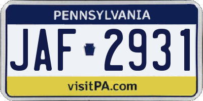 PA license plate JAF2931