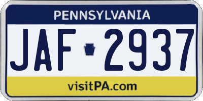 PA license plate JAF2937