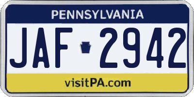 PA license plate JAF2942