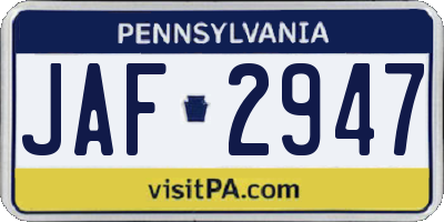 PA license plate JAF2947