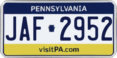 PA license plate JAF2952