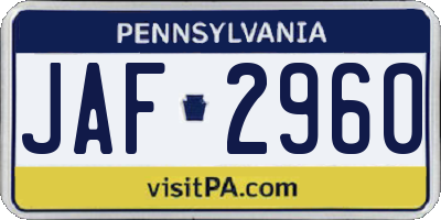 PA license plate JAF2960