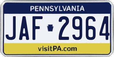 PA license plate JAF2964