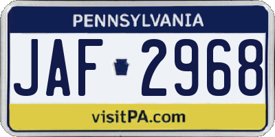 PA license plate JAF2968