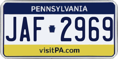 PA license plate JAF2969