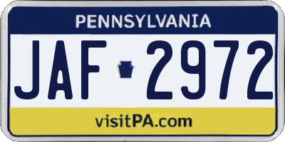 PA license plate JAF2972