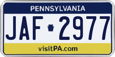 PA license plate JAF2977