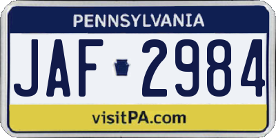 PA license plate JAF2984