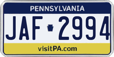 PA license plate JAF2994