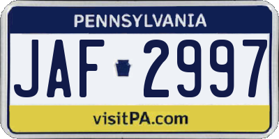 PA license plate JAF2997