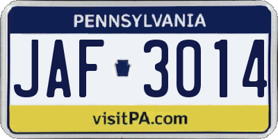 PA license plate JAF3014