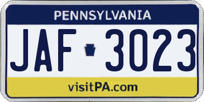 PA license plate JAF3023