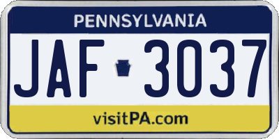 PA license plate JAF3037