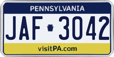 PA license plate JAF3042