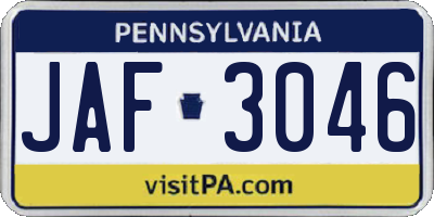 PA license plate JAF3046