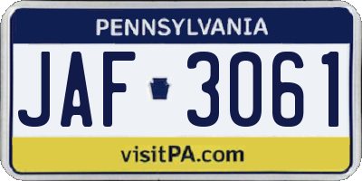 PA license plate JAF3061