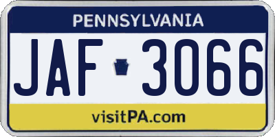 PA license plate JAF3066