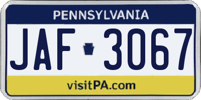 PA license plate JAF3067
