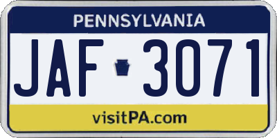 PA license plate JAF3071